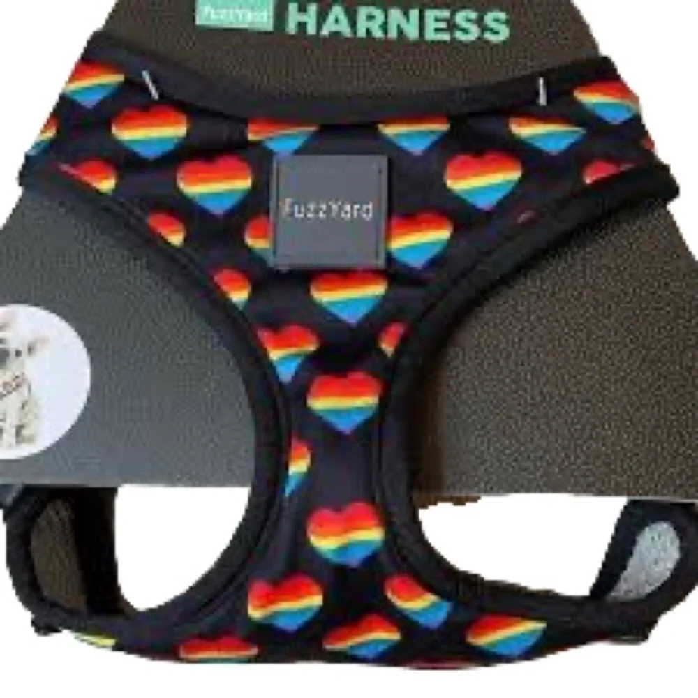 Fuzzyard Black Pride Rainbow Hearts Dog Harness Size Large NWT Adjustable